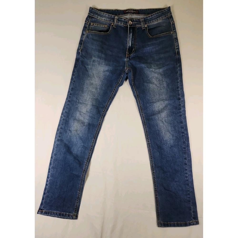 Peak &Bean Mens Jeans Blue 32x29 Straight Cotton Blend Stretch Demin